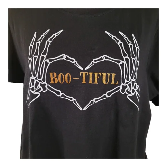 NWT Halloween Crop Top Bootiful Skelton Heart Graphic Tee Halloween Shirt L - Picture 3 of 13